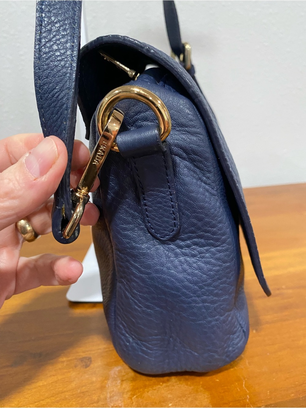 Navy Leather Shoulder Bag - Picture 5 of 13